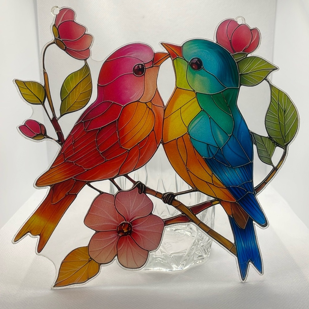 Suncatcher Acrylic Love Birds Floral Home Decor Anniversary Mother’s Day Gift